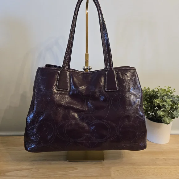 Y2K vintage Coach Signature Frame Carryall. Kisslock. Deep Plum. - Picture 7 of 14
